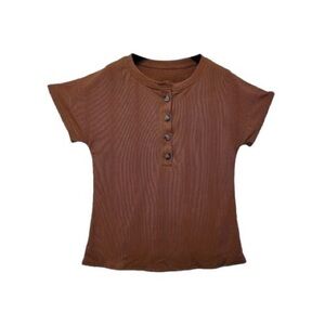 Kids Short Sleeve Brown Henley Tee